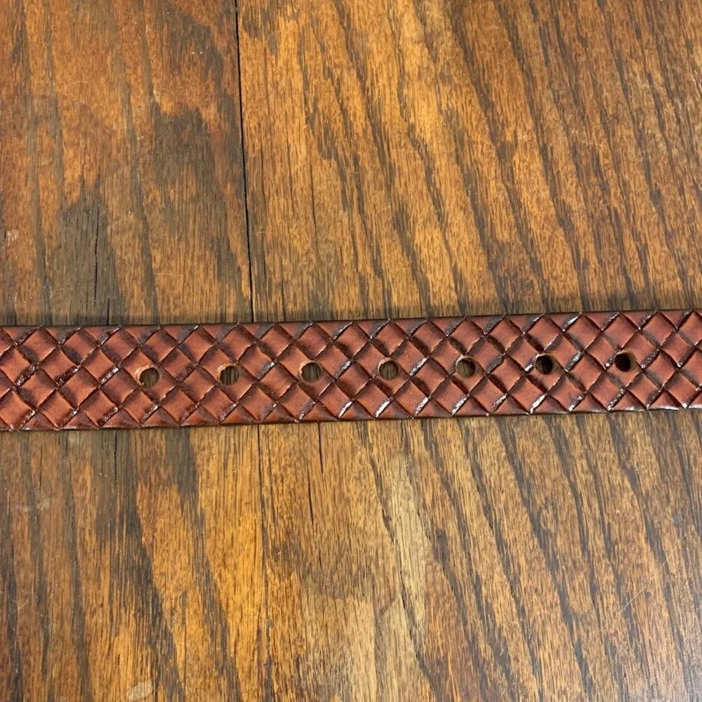VTG Winston Cigarettes Eagle Buckle Brown Basketweave Leather Belt Men's 36/38
